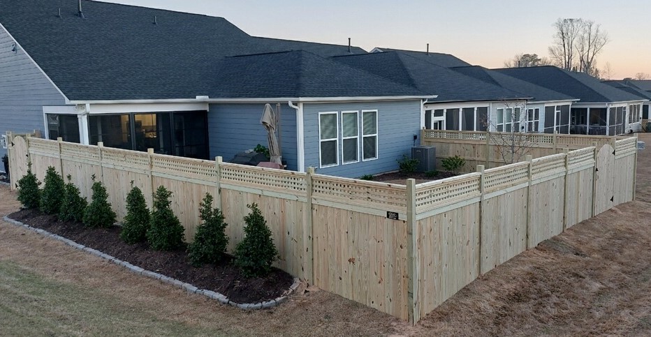 6' Wood Capped Semi-Privacy Lattice Fence with Arch Walk Gates