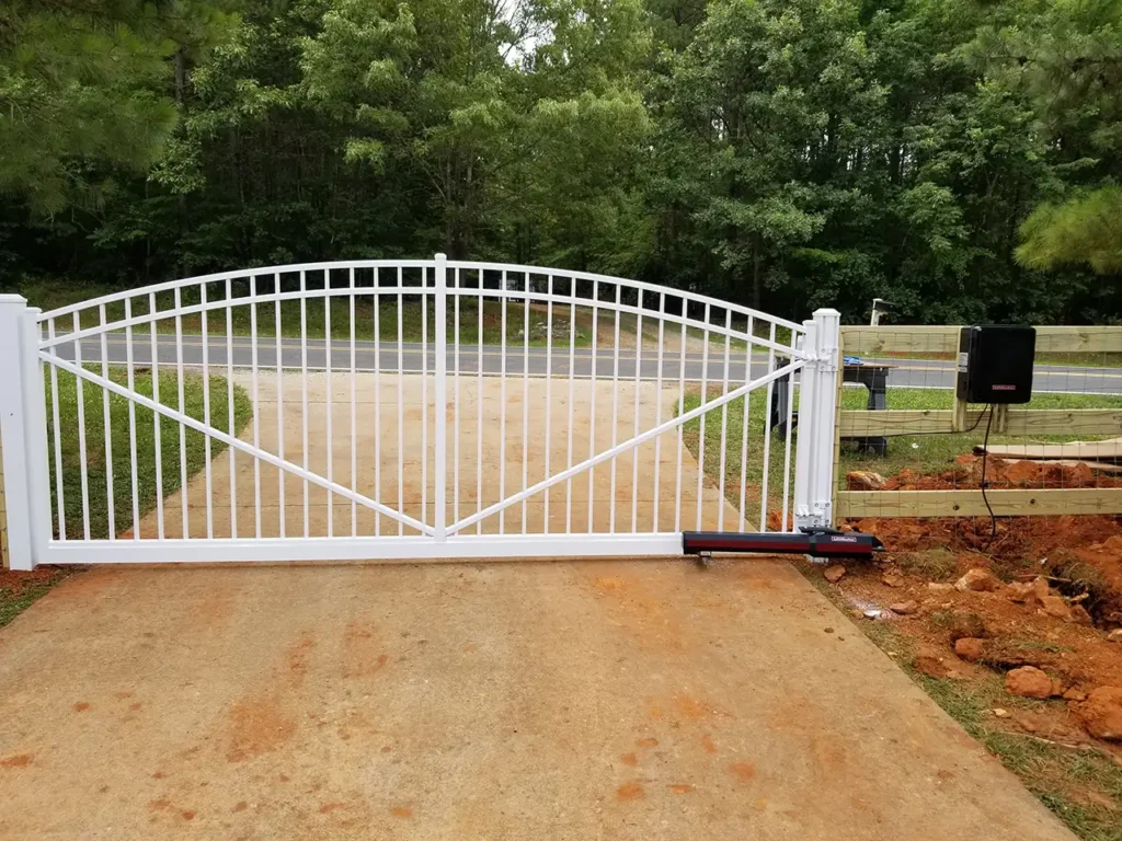 Custom White Driveway Motorized Gate installed in Morrisville, NC